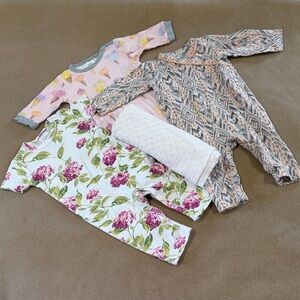 SET OF 3 BABY GIRL ONE PIECE OUTFITS 3-6 M & A GYMBOREE PINK POLKA DOT SWADDLE